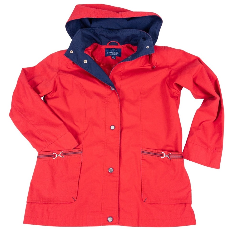 Mackintosh New England Rain Coat Women M Red Sailing Jacket Nautical Preppy Hood